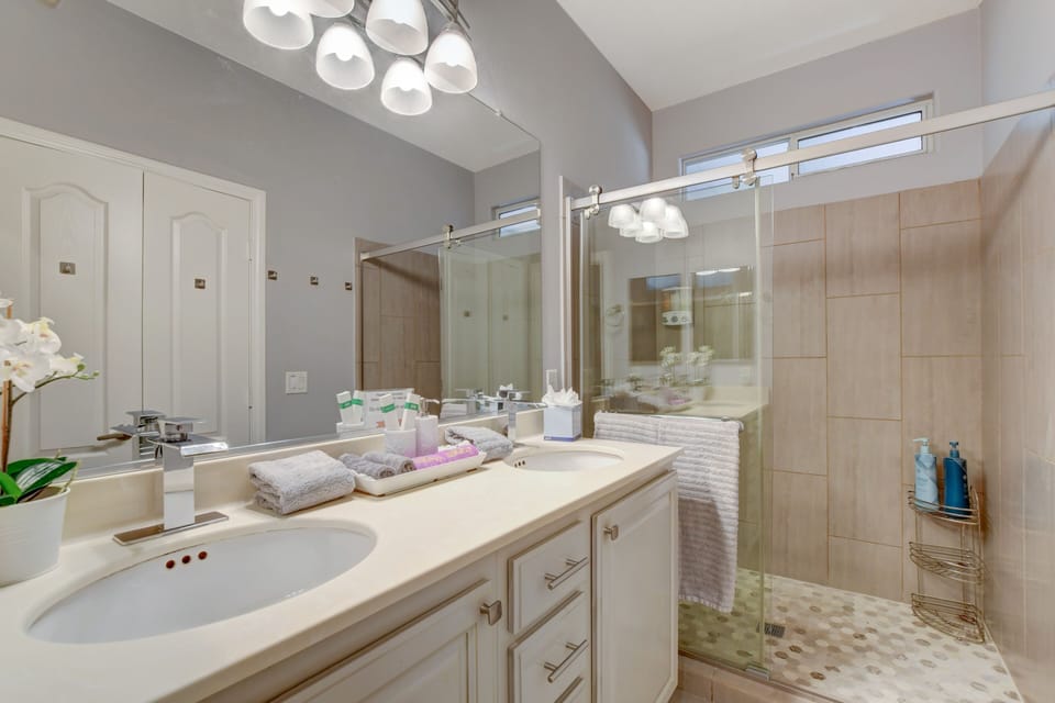 Master bathroom with a large walk-in shower