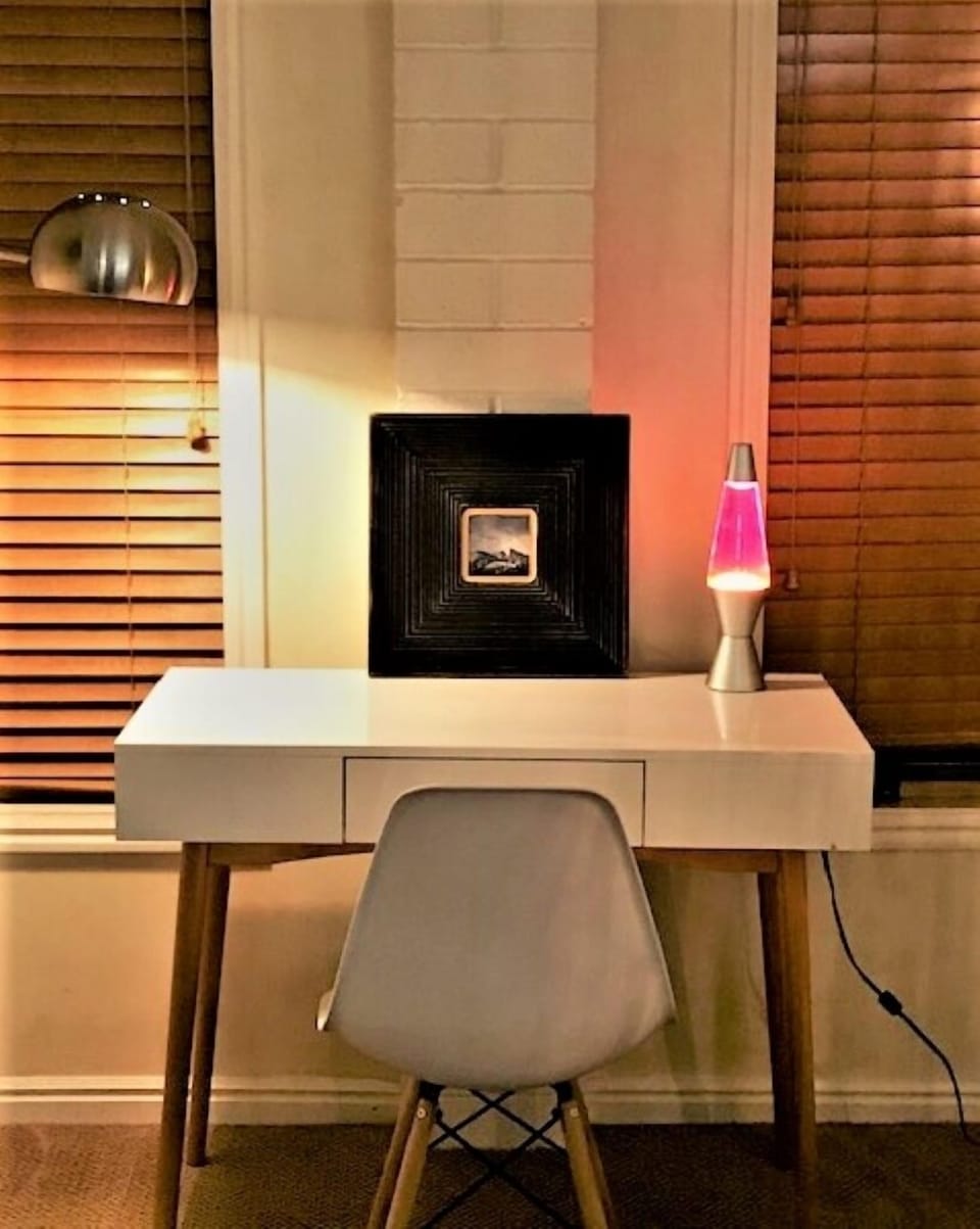 Work desk, internet, view of Main Street