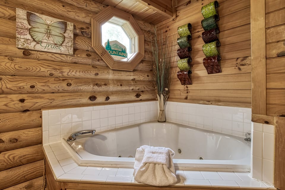 Pet Friendly Wears Valley Cabin - A Smoky Getaway - Main level bedroom whirlpool tub