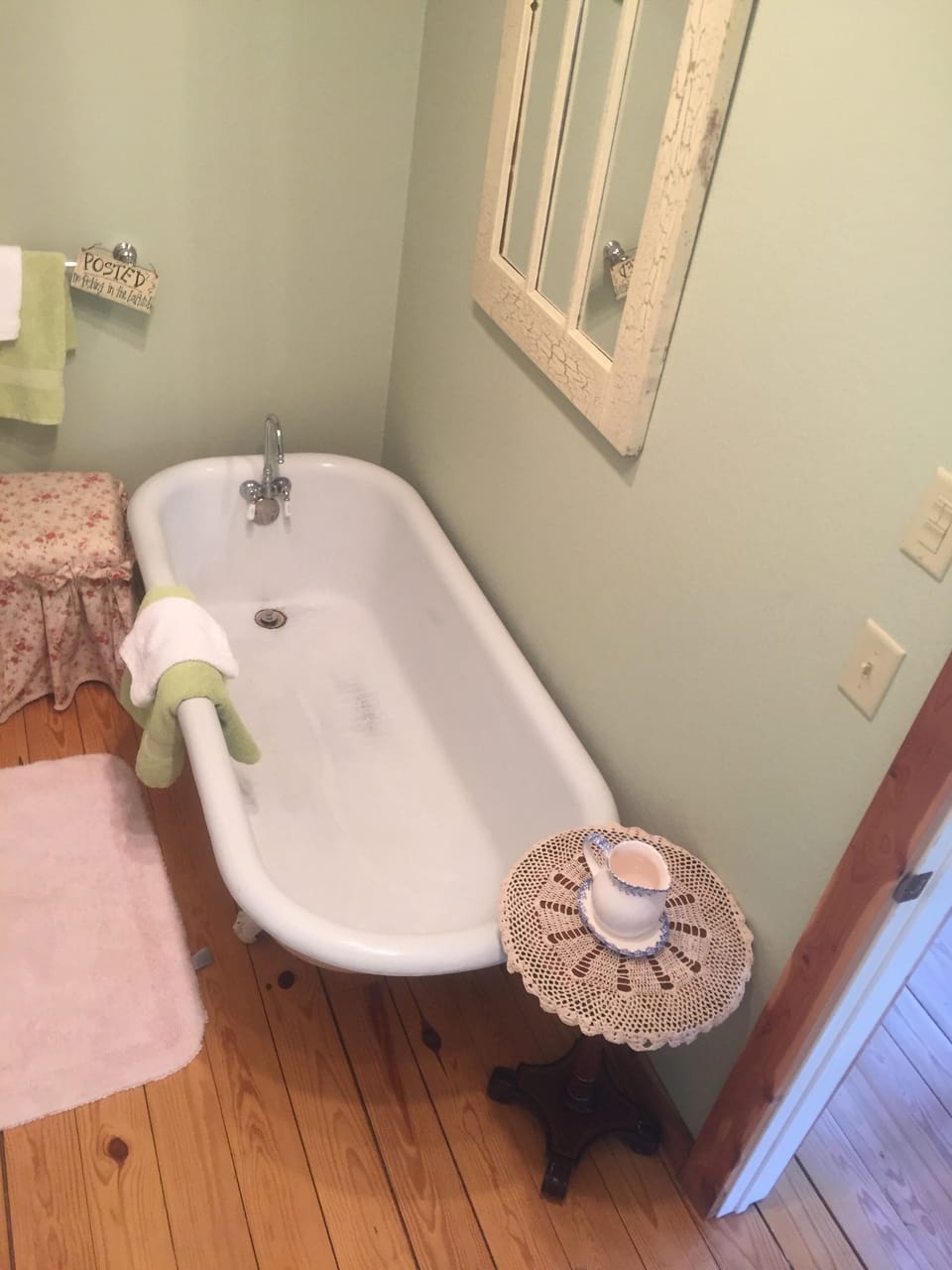 Enjoy soaking in the "Clawfooted" tub from the 1800s