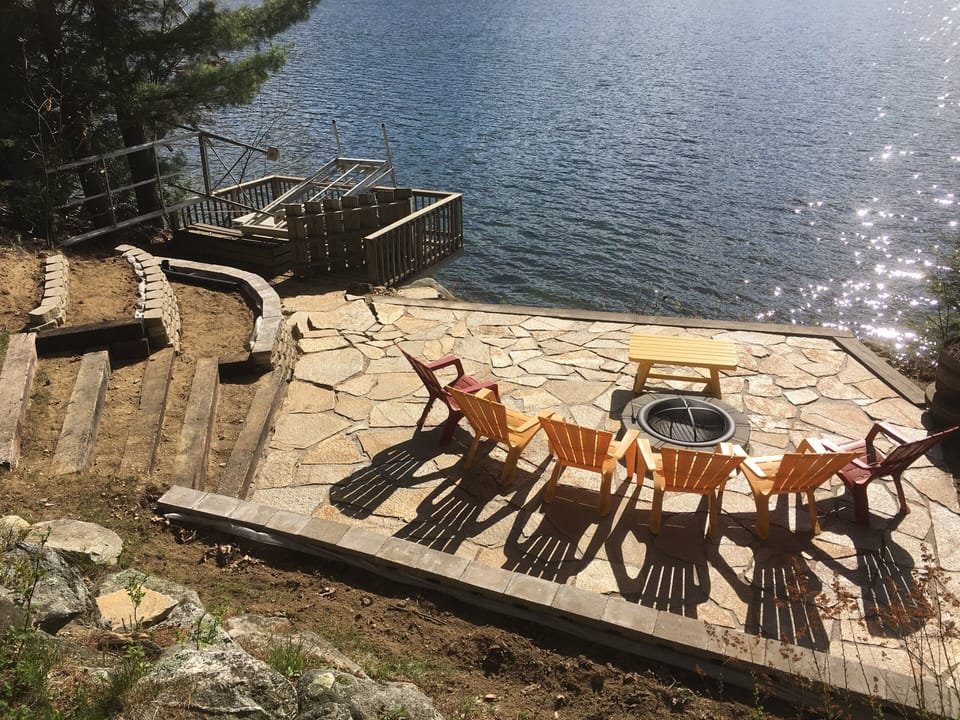 Stone patio by the lake