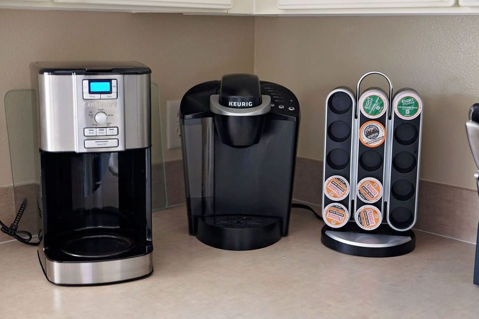 Coffee maker, Keurig, and an Instant Hot Water Boiler for tea in the Kitchen.