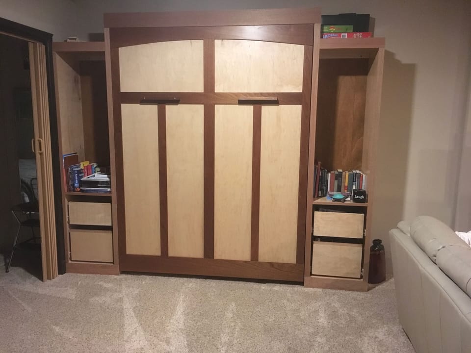 Custom-made Murphy bed off of the living room.