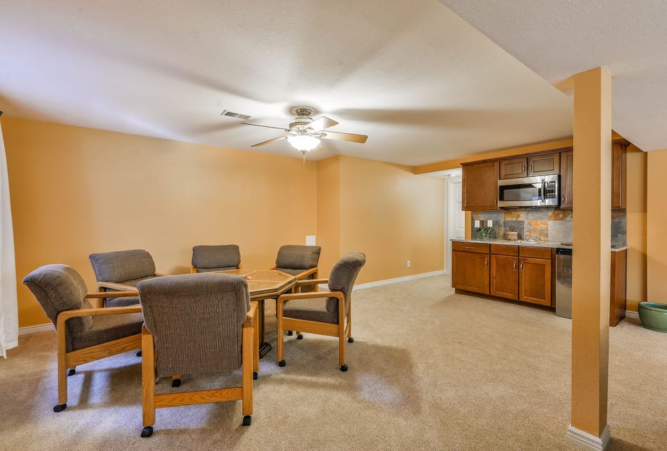 Game table seats 6
Wet bar