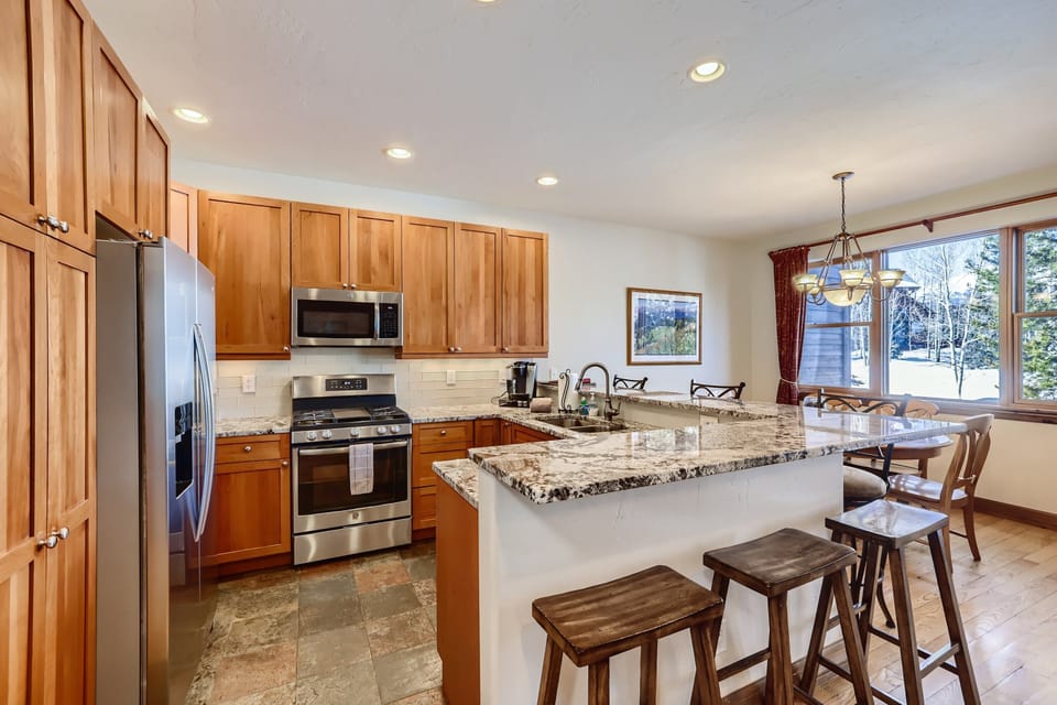 Recently remodeled kitchen with new stainless steel appliances.