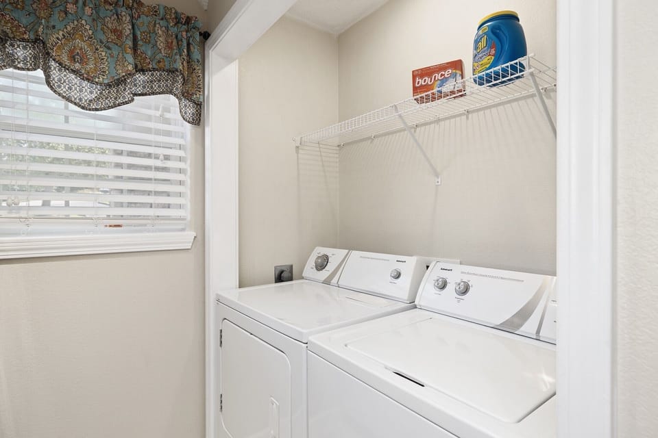 Washer and dryer, with detergent provided