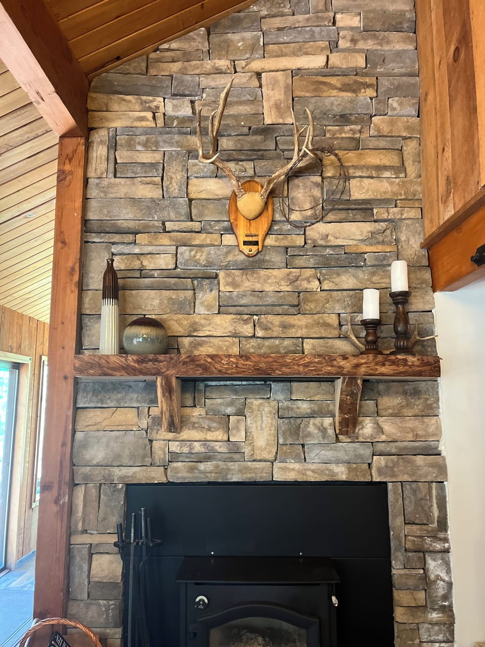 New fireplace with wood-burning stove
