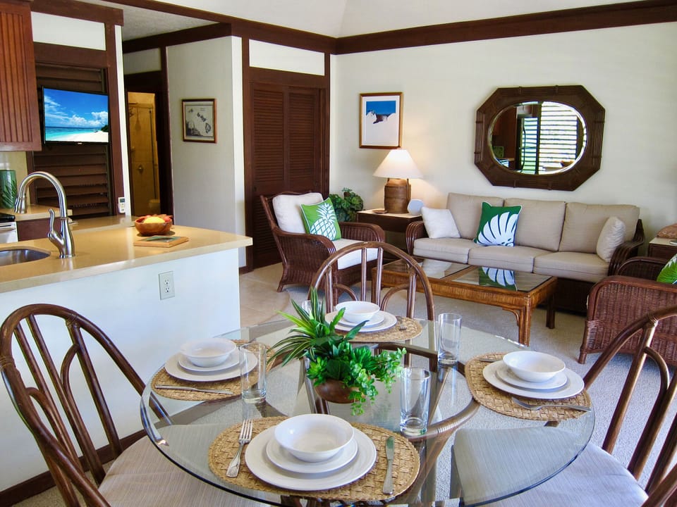 Dining area overlooking lush tropical scenery