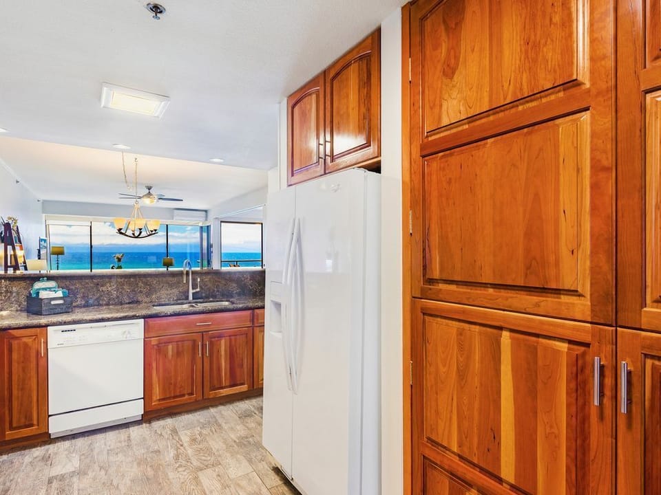 Large pantry and full size refrigerator.