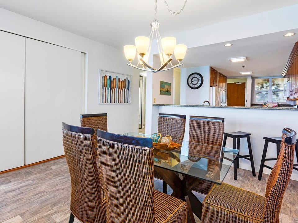 Dining room and doors pulled shut