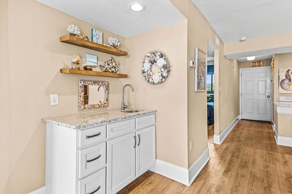 wet bar with Keurig under sink