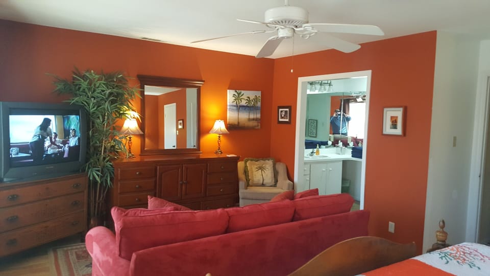 Master has king mansion and a queen sleeper, large TV, walk in closet.
