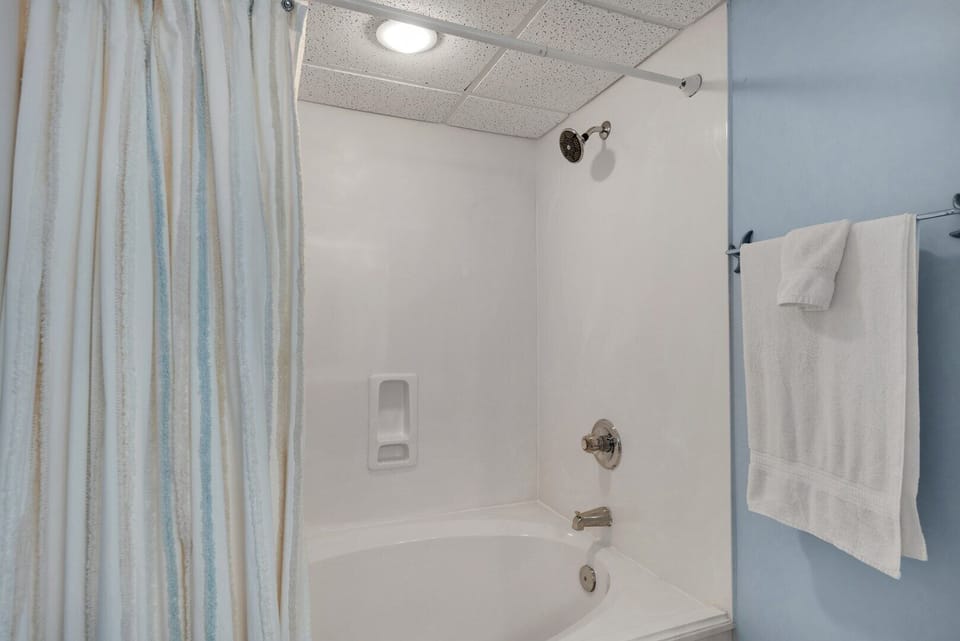 Guest bathroom with shower and garden style tub