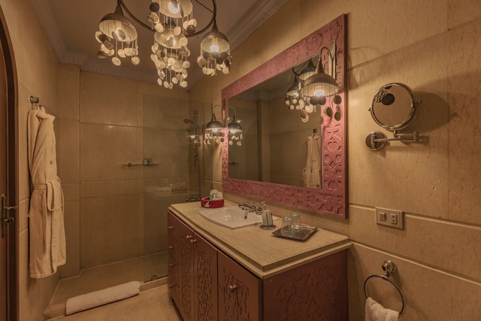 Deluxe King Suite | Bathroom | Shower, free toiletries, hair dryer, bathrobes