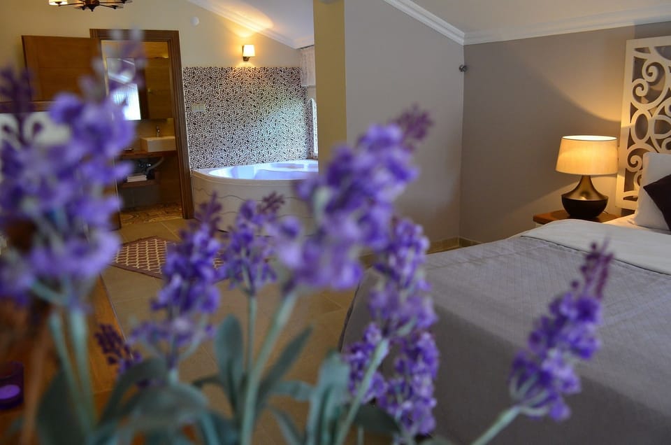 Double Room, Jetted Tub | Living area | LCD TV, fireplace