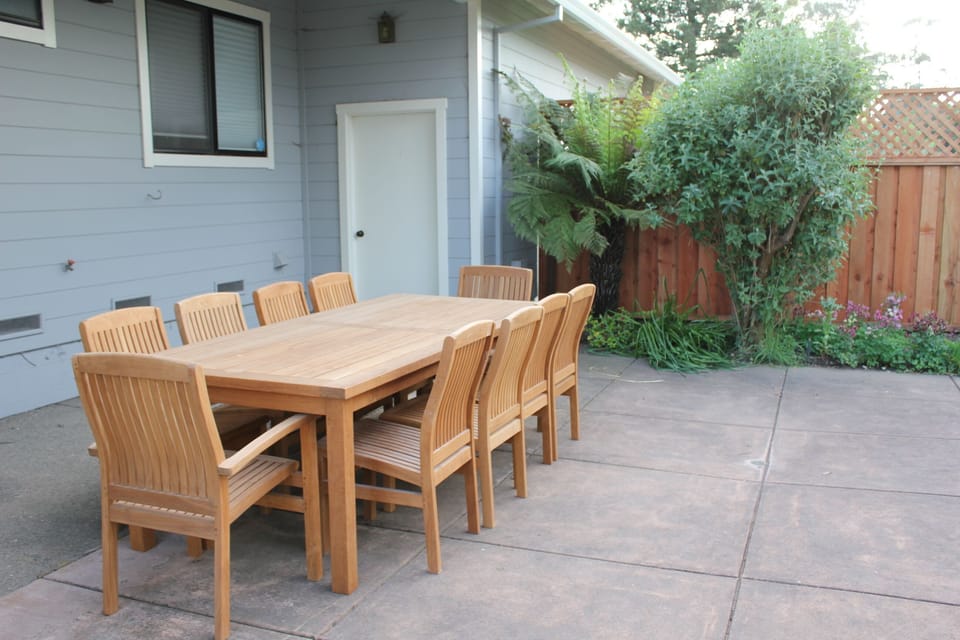 Outdoor dining table with seating for ten (also BBQ grill)