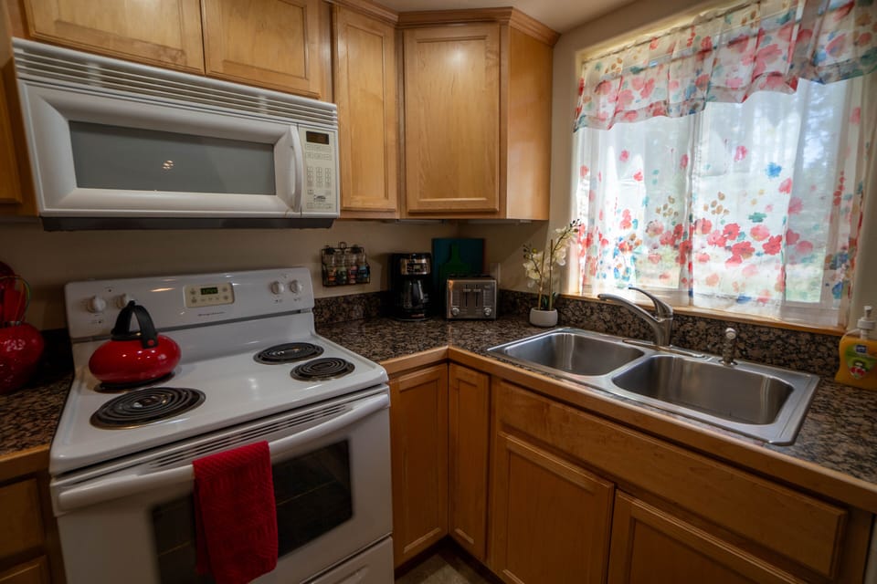 Electric Stove, Microwave, Coffee Maker, and Toaster