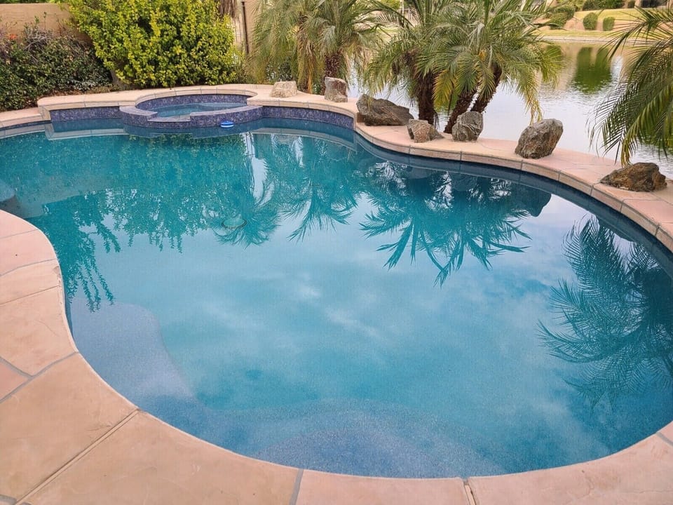 Newly refinished Four-Season Pool can be heated for guests' comfort