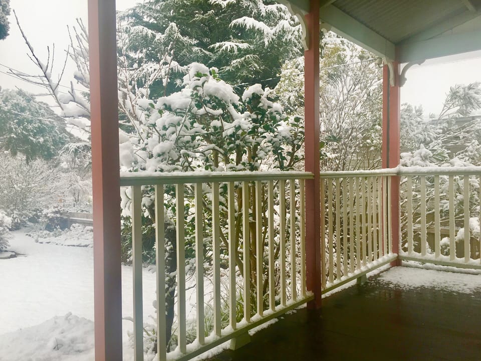 Front veranda & snow