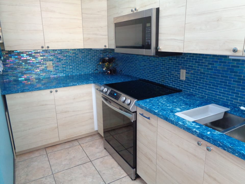 There is plenty of food preparation area.