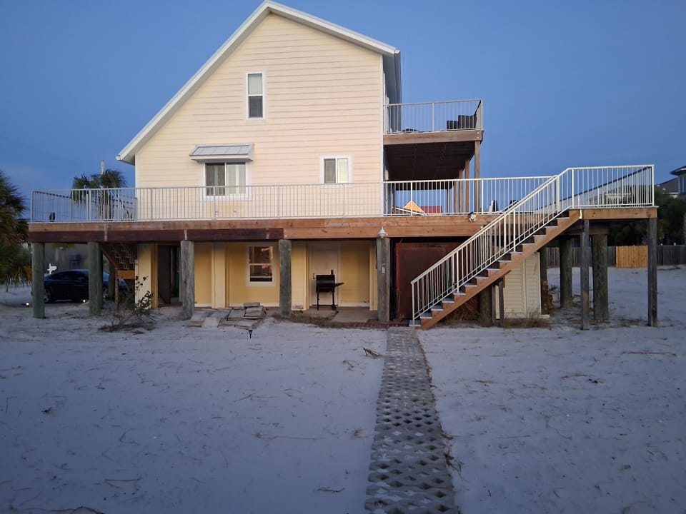 Side view of new outdoor decks and grill area-gas and charcoal grills