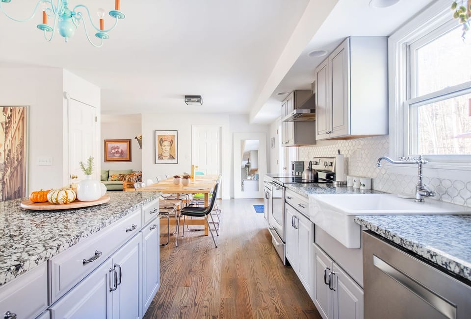 Kitchen with view of dining table