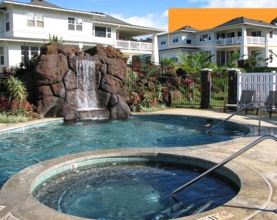 Pool with your condo & lanai highlighted