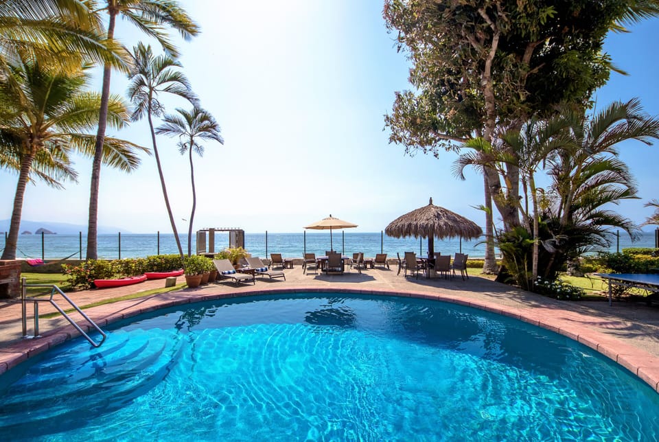 The Crystal clear heated pool.