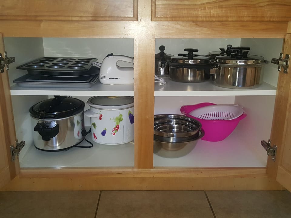 Cookie sheets, beater, muffin tins, crockpots, pots, strainer, mixing bowls.