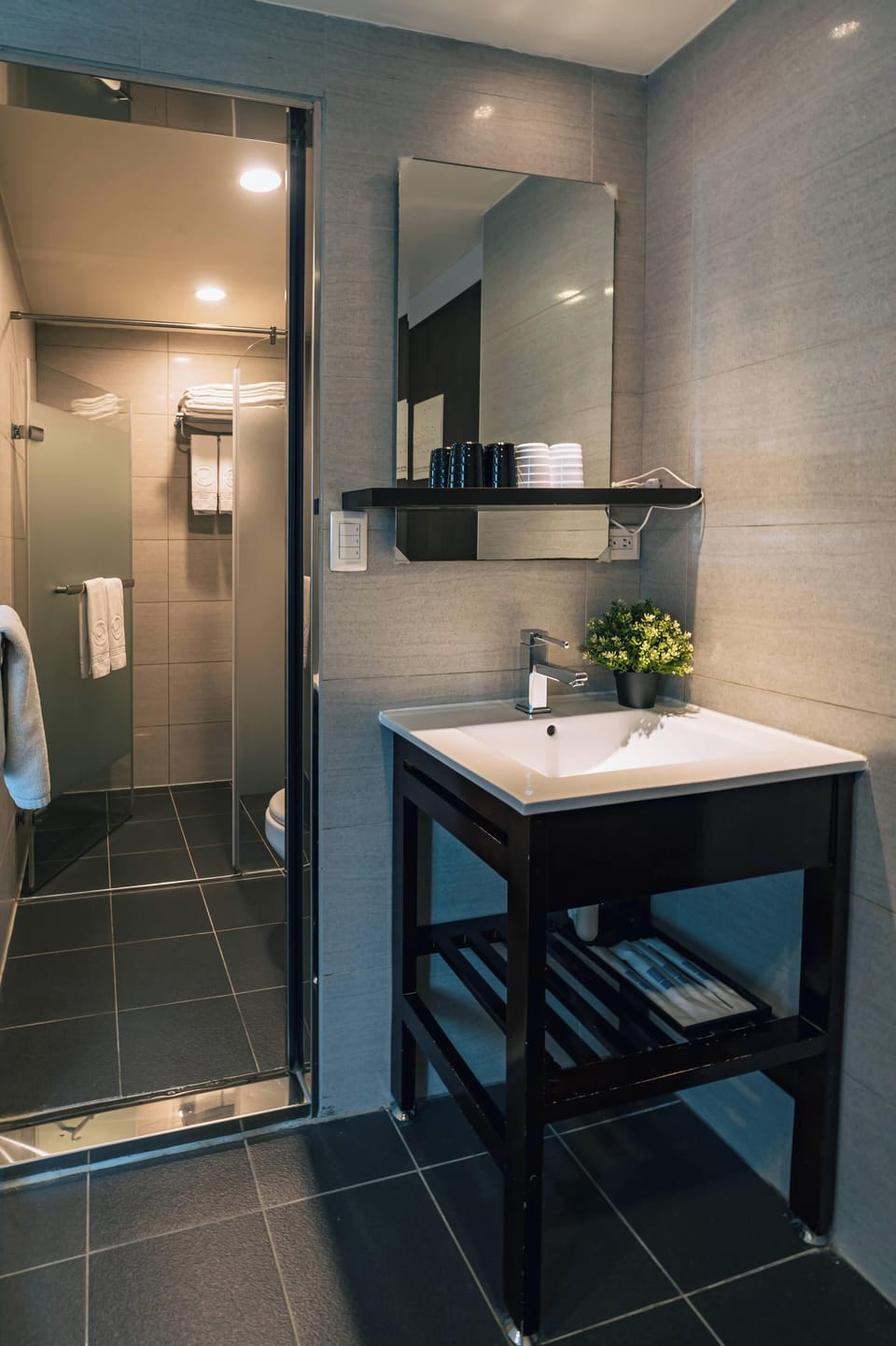Family Room | Bathroom | Shower, hair dryer, slippers, towels
