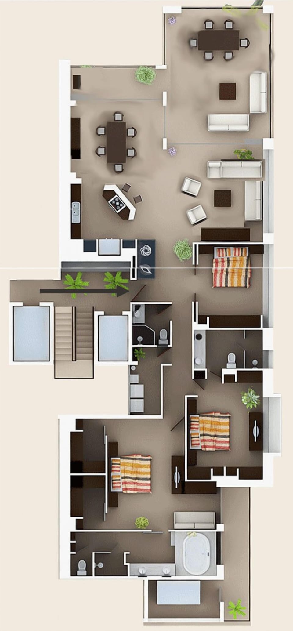Floor plan of condo showing entry from elevators