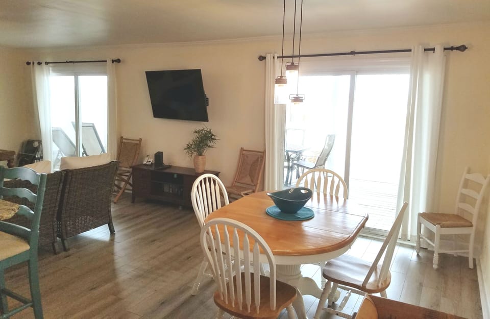 Dining downstairs. Beach view