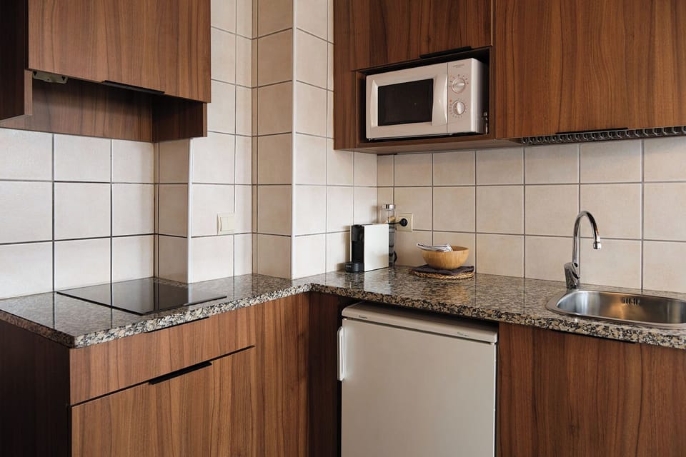 Family Studio, Kitchen | Private kitchen | Full-size fridge, microwave, oven, stovetop