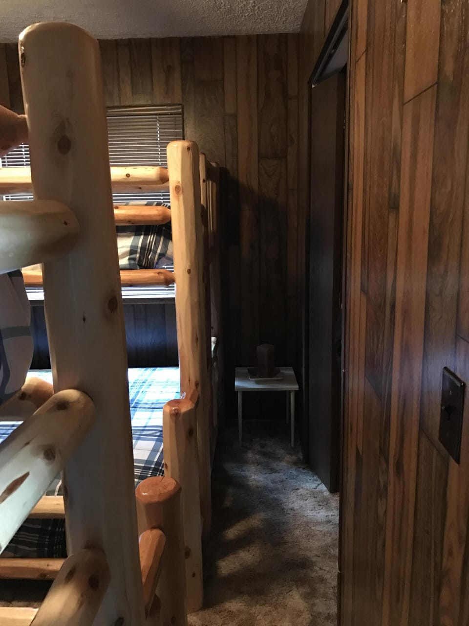 Narrow entrance-Kids love it & adults love the comfortable beds. Closet on right