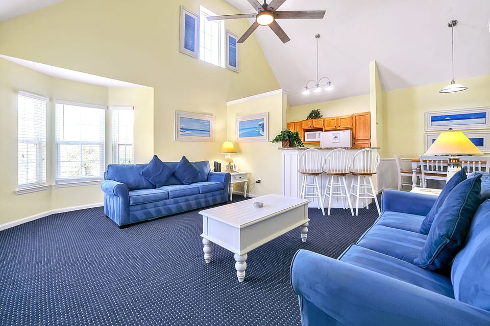 Living Room with Cathedral Ceilings and Open Concept.  (New 65" Roku TV added) 