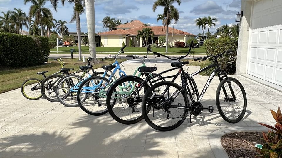 4 adult bikes, 2 child bikes, bike trailer available for your use. 