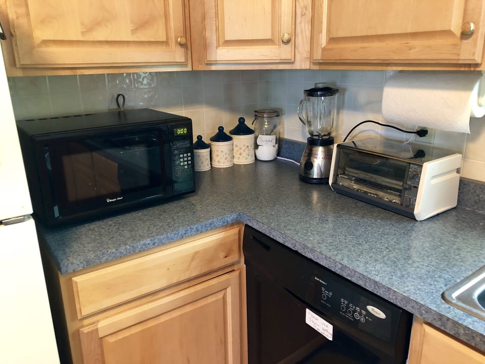 Microwave, dishwasher, toaster, coffee/tea/sugar, coffee makers, blender, & more