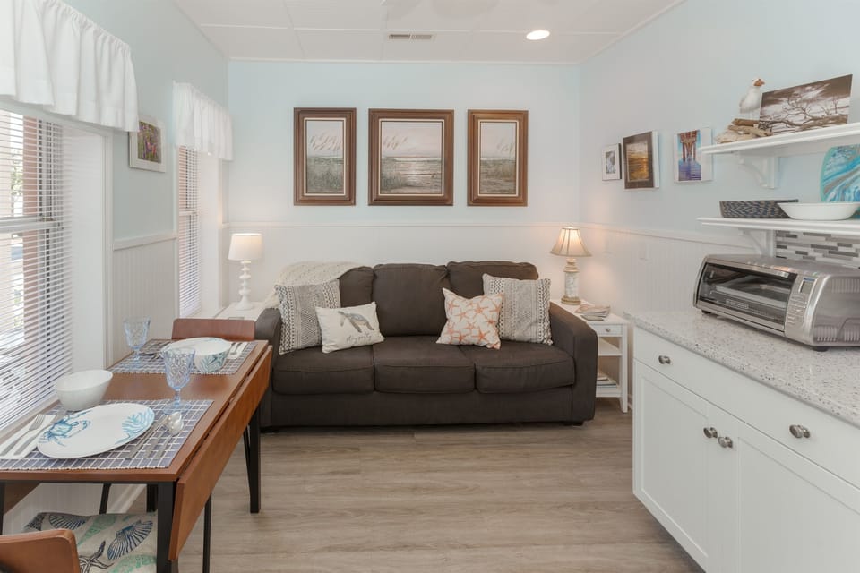 Queen sofa bed accommodates two additional guests