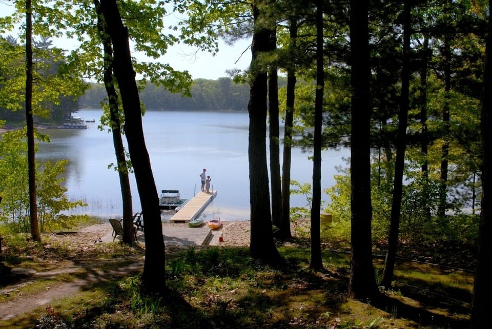 Family fun on Little Wolf Lake - fishing, kayaking, paddle boarding, swimming