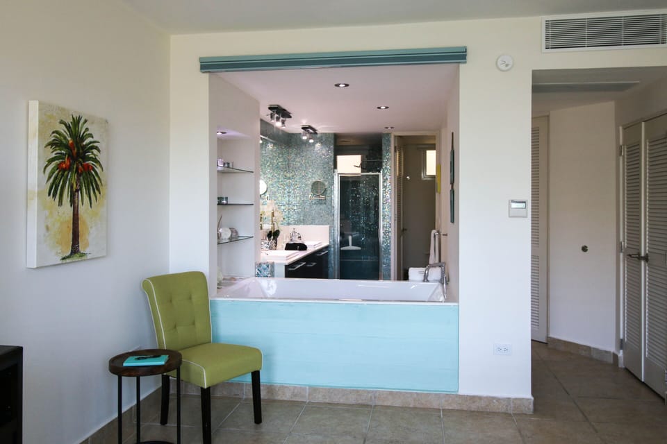 The master bath has a walk-in closet, huge bathtub, and separate shower.