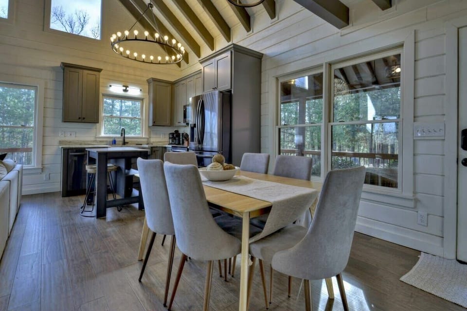 Dining area and fully stocked kitchen