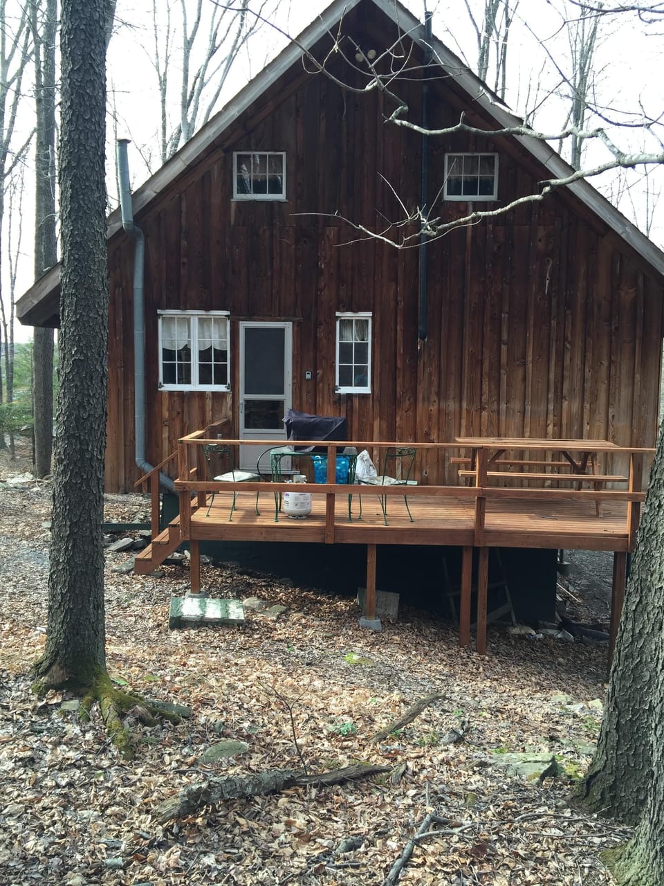 Rear of cottage back deck picnic table and grill
