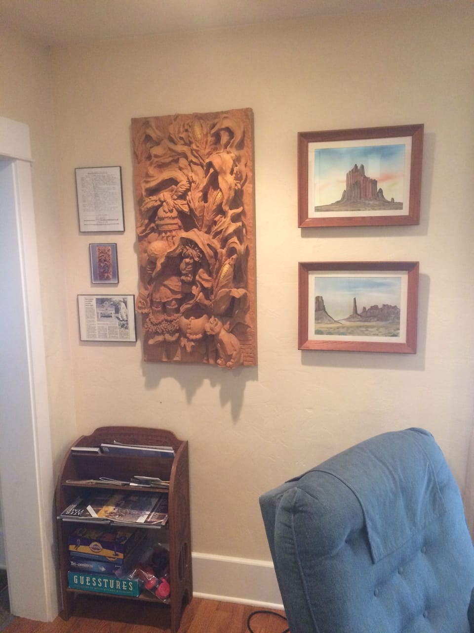 The house is filled with local art and antiques for sale.