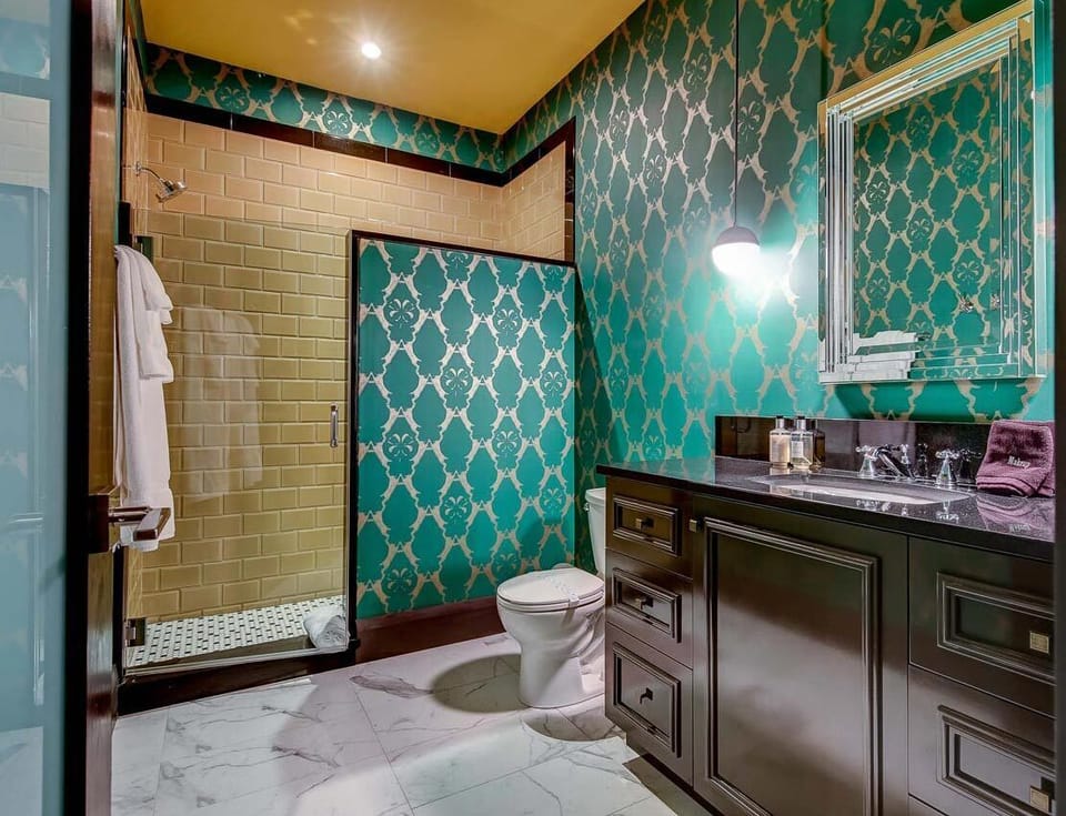 Full Bathroom with Large Shower in Retro Bedroom