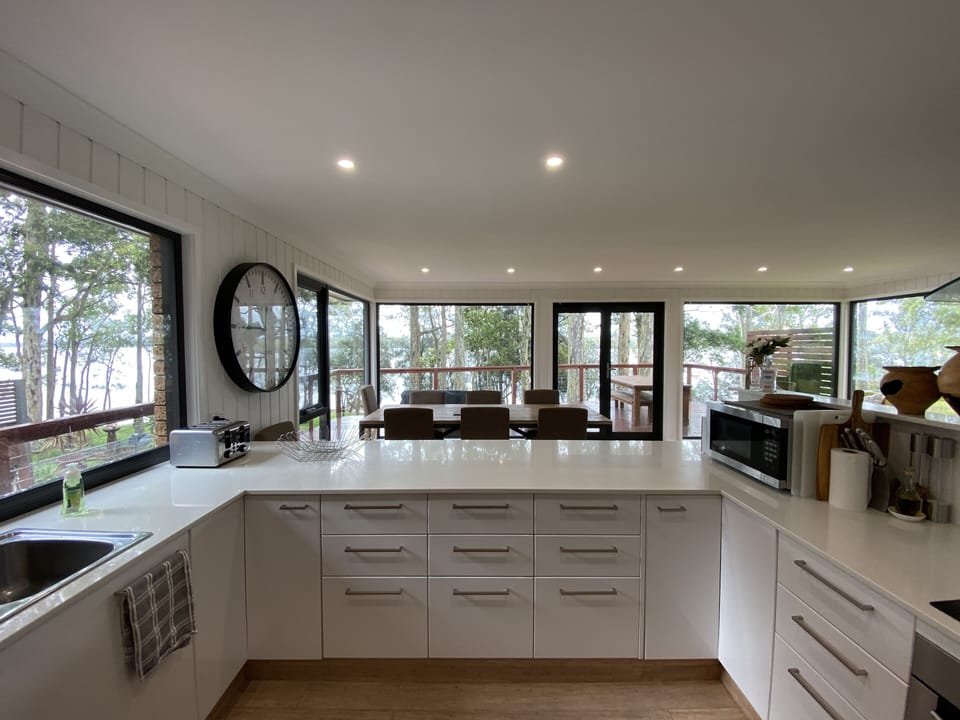 Open kitchen with water views