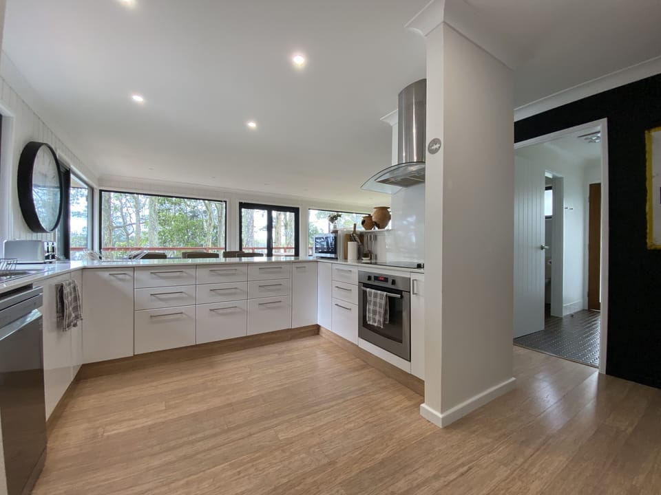 Open kitchen with water views