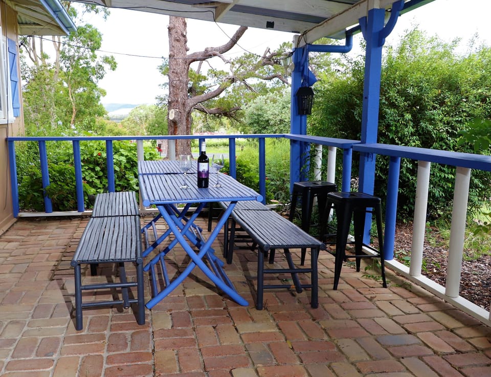 enjoy an awarding wine on the front patio 