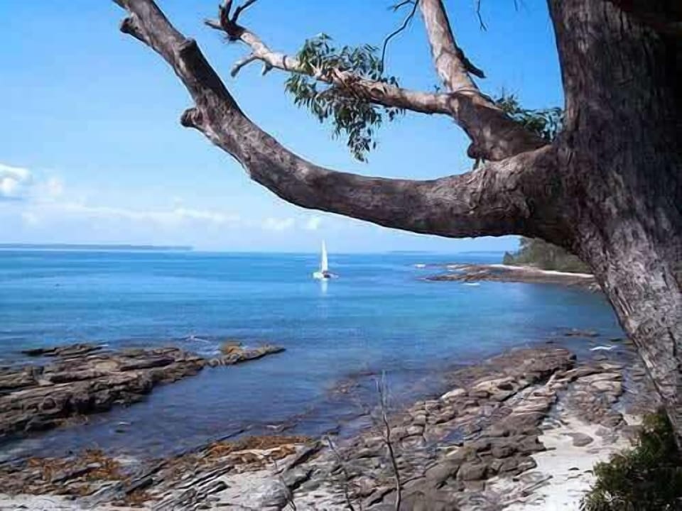 Sharknet Beach, approx 400m from Myola studio room holiday rental in Huskisson.