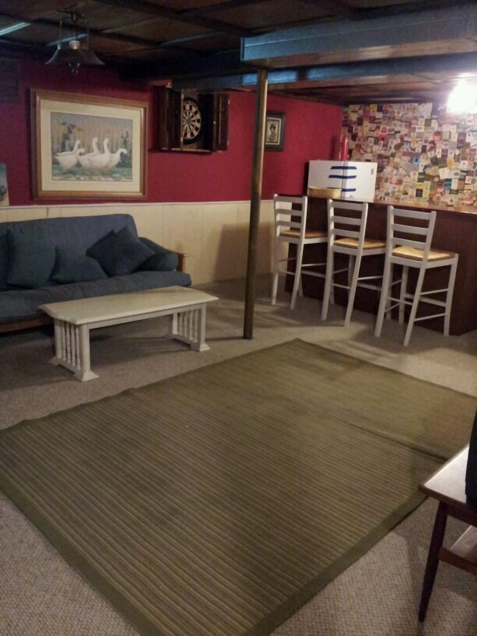 rumpus room with TV in basement