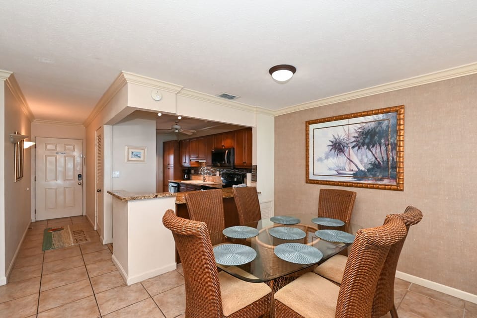 Dining room is right off the kitchen with seating for six